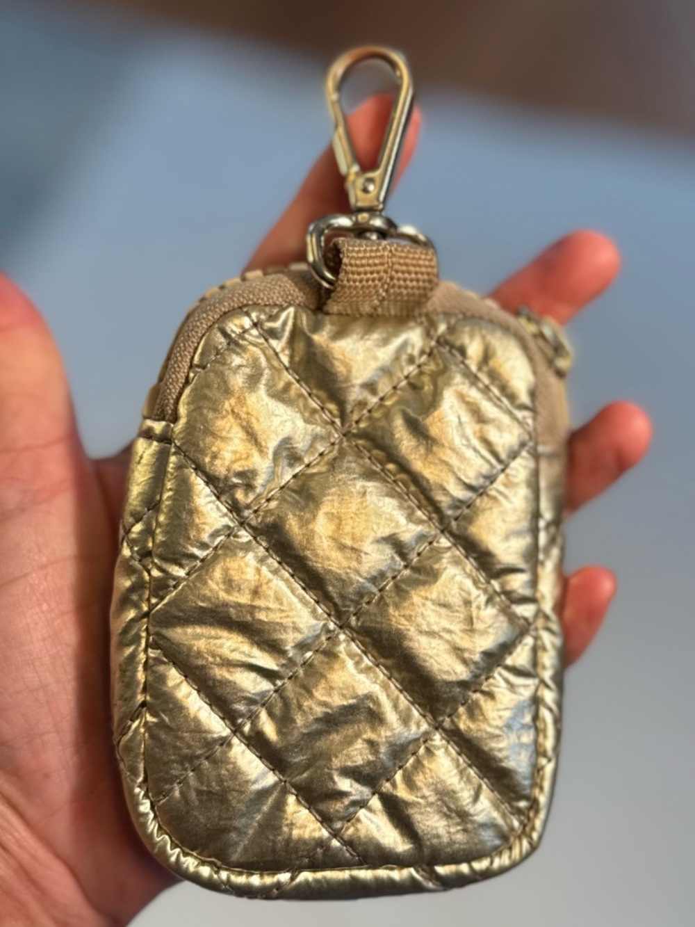 MZ WALLACE Mini Quilted Metallic Gold Clip On Zipped Pouch - Picture 3 of 9